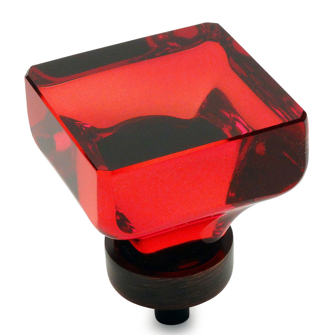 Cosmas 6377ORB-RED Oil Rubbed Bronze & Red Glass Square Cabinet Knob - Cosmas