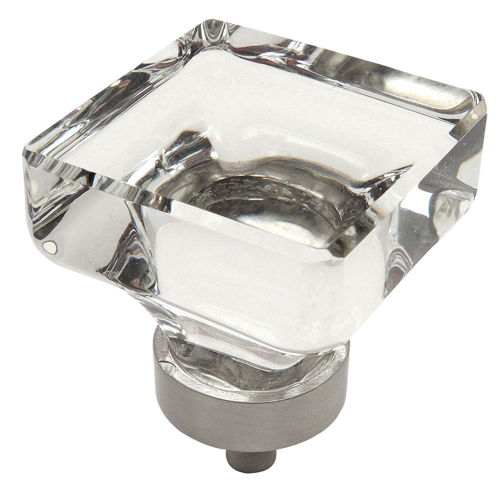 Cosmas 6377SN-C Satin Nickel &amp; Clear Glass Square Cabinet Knob - Cosmas