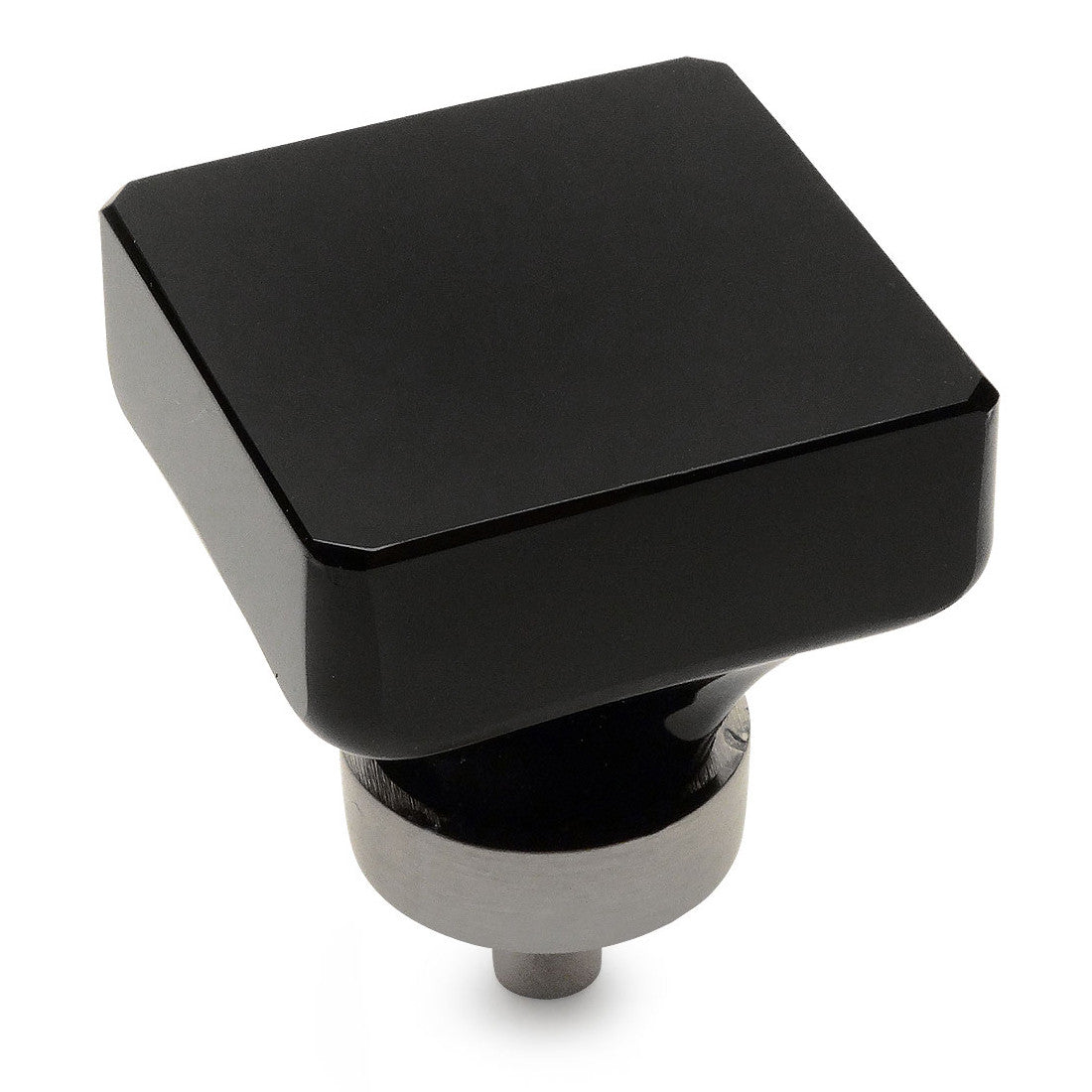 Cosmas 6377SN-X Satin Nickel & Black Glass Square Cabinet Knob - Cosmas