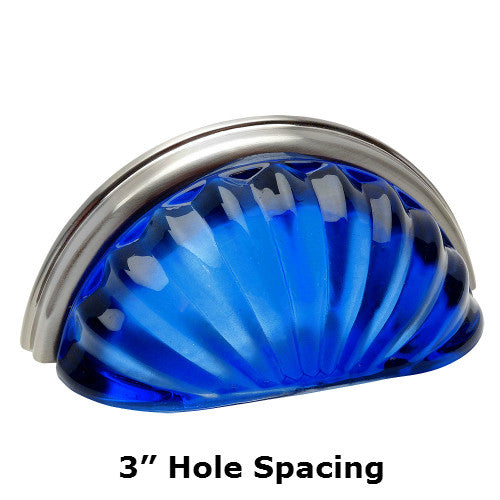 Cosmas 6381SN-BL Satin Nickel with Blue Glass Cabinet Cup Pull - Cosmas