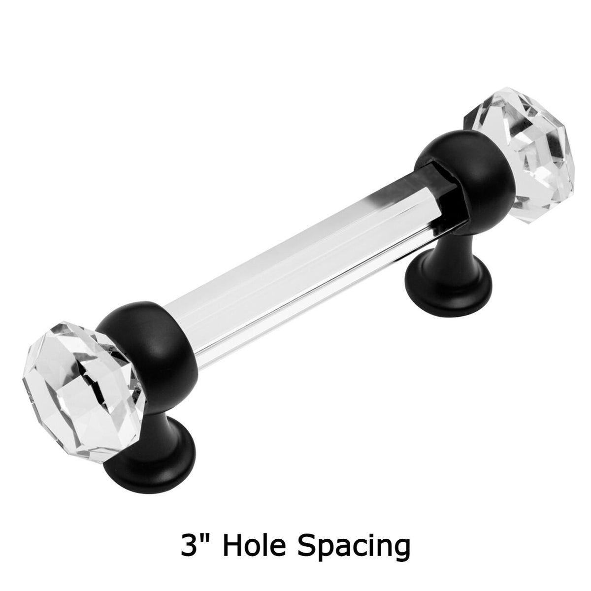 Cosmas 6393FB-C Flat Black with Clear Glass Cabinet Pull hole spacing