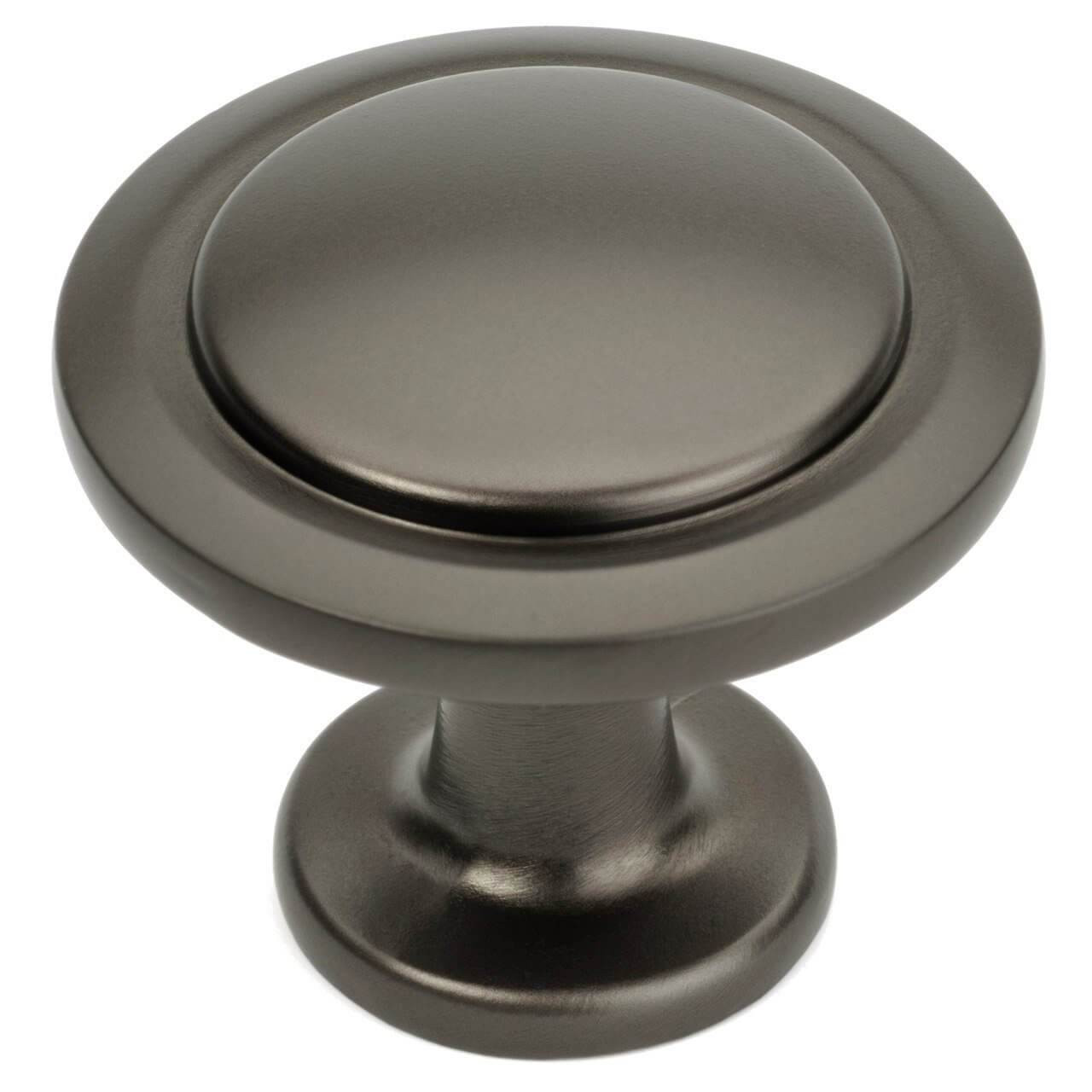 Round drawer knob with circle carving in graphite finish