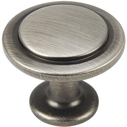 Round drawer knob in antique silver finish with circle carving